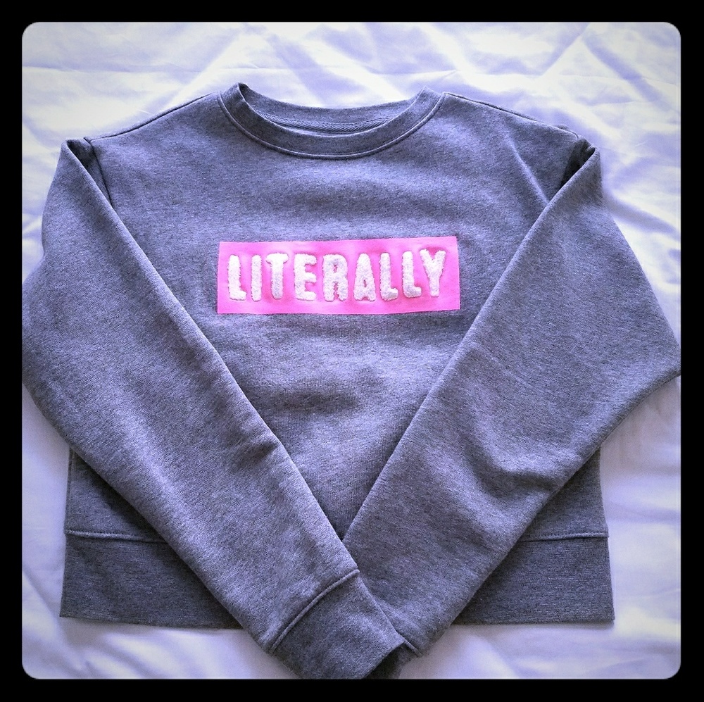 Crop top long sleeve sweatshirt, gray XS